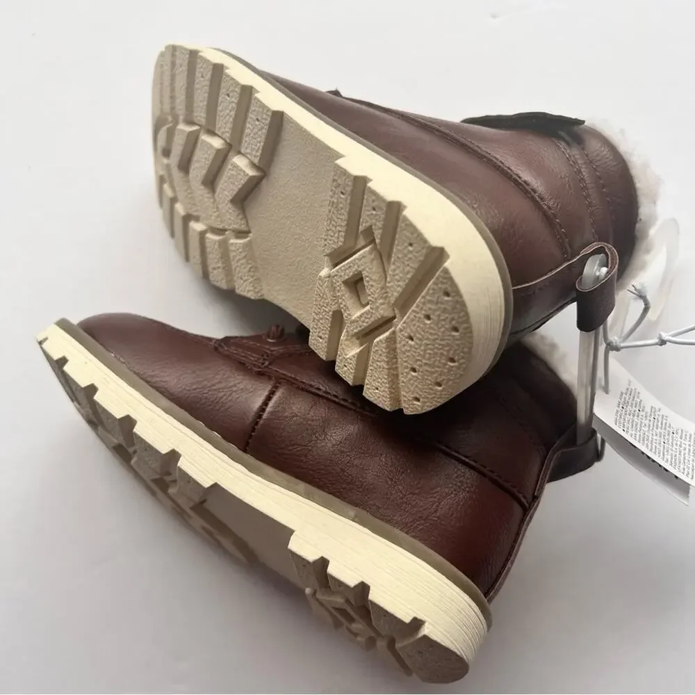 Old Navy Boys Dressy Cognac High Top Boots with Faux Fur Lined Sz 7